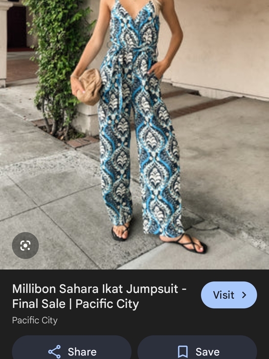 Millibon Blue Ikat Surplice Wide-Leg Jumpsuit - Picture 3 of 5